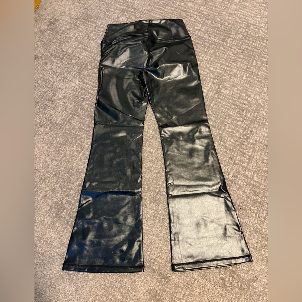 Mono B Black Faux Leather Flare Pants